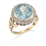A BLUE ZIRCON AND DIAMOND CLUSTER RING