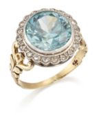 A BLUE ZIRCON AND DIAMOND CLUSTER RING