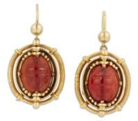 A PAIR OF 19TH CENTURY ARCHAEOLOGICAL REVIVAL CARNELIAN EARRINGS, IN THE MANNER OF CASTELLANI