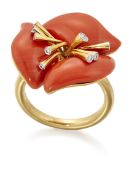 A CORAL AND DIAMOND DRESS RING