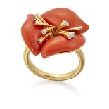 A CORAL AND DIAMOND DRESS RING