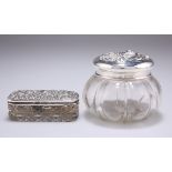 AN EDWARDIAN SILVER-TOPPED GLASS DRESSING TABLE JAR