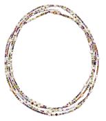 AN EXTENSIVE CULTURED PEARL AND GEMSTONE BEAD NECKLACE