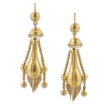 A PAIR OF VICTORIAN ETRUSCAN REVIVAL PENDANT EARRINGS