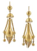 A PAIR OF VICTORIAN ETRUSCAN REVIVAL PENDANT EARRINGS
