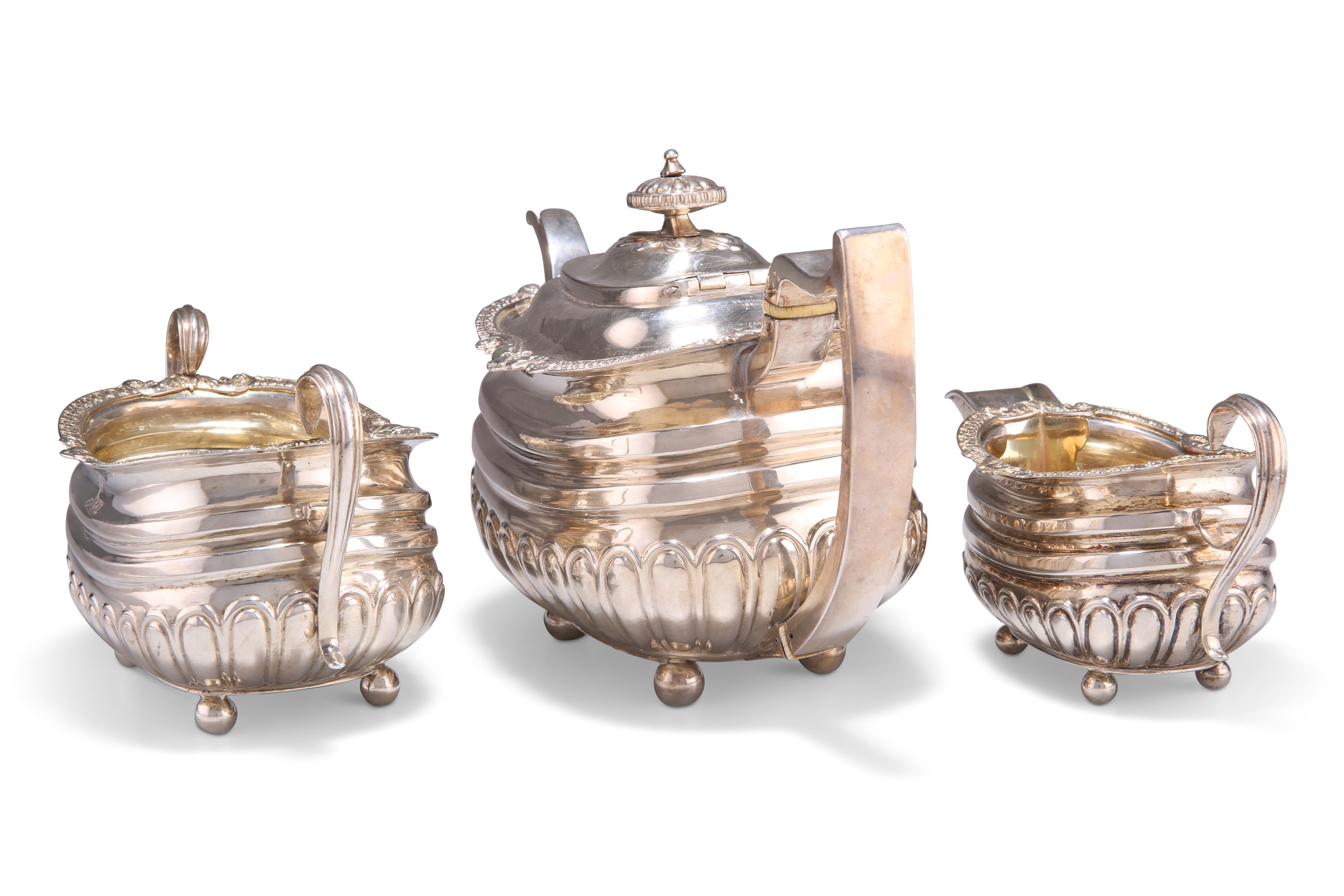 A GEORGE III SILVER THREE-PIECE TEA SERVICE - Image 3 of 4