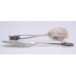 A SILVER AND OPAL SPOON AND KNIFE