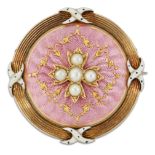 AN ENAMEL AND SEED PEARL BROOCH