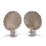 A PAIR OF 18TH CENTURY STYLE SILVER-PLATED SHELL-FORM WALL SCONCES