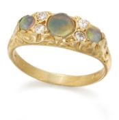 AN 18 CARAT GOLD OPAL AND DIAMOND RING