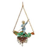 AN AUSTRO-HUNGARIAN ENAMEL, RUBY AND PEARL SAINT GEORGE AND THE DRAGON PENDANT