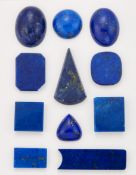 ELEVEN PIECES OF WORKED LAPIS LAZULI, including oval cabochons (11)