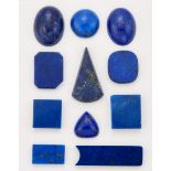 ELEVEN PIECES OF WORKED LAPIS LAZULI, including oval cabochons (11)