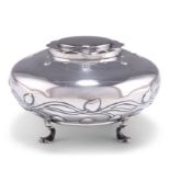 AN ART NOUVEAU SILVER INKWELL