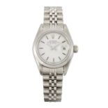 A LADY'S STEEL ROLEX DATE BRACELET WATCH