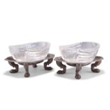 A PAIR OF GEORGE V CUT-GLASS SWEETMEAT BOWLS ON SILVER STANDS