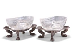 A PAIR OF GEORGE V CUT-GLASS SWEETMEAT BOWLS ON SILVER STANDS