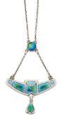 CHARLES HORNER - A SILVER AND ENAMEL PENDANT ON CHAIN