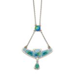 CHARLES HORNER - A SILVER AND ENAMEL PENDANT ON CHAIN