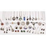 A QUANTITY OF SILVER GEM-SET JEWELLERY