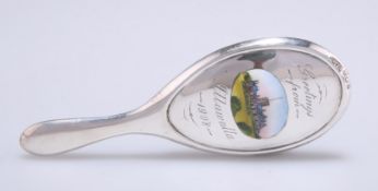 AN EDWARDIAN SILVER AND ENAMEL SMALL HAND-MIRROR