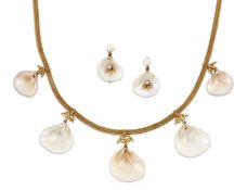 A VICTORIAN SHELL NECKLACE AND A NEAR MATCHING PAIR OF EARRINGS