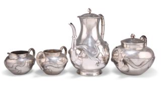 A CHINESE SILVER FOUR-PIECE TEA SERVICE