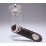 A LATE VICTORIAN SILVER-MOUNTED CHATELAINE GLASSES CASE