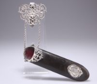 A LATE VICTORIAN SILVER-MOUNTED CHATELAINE GLASSES CASE