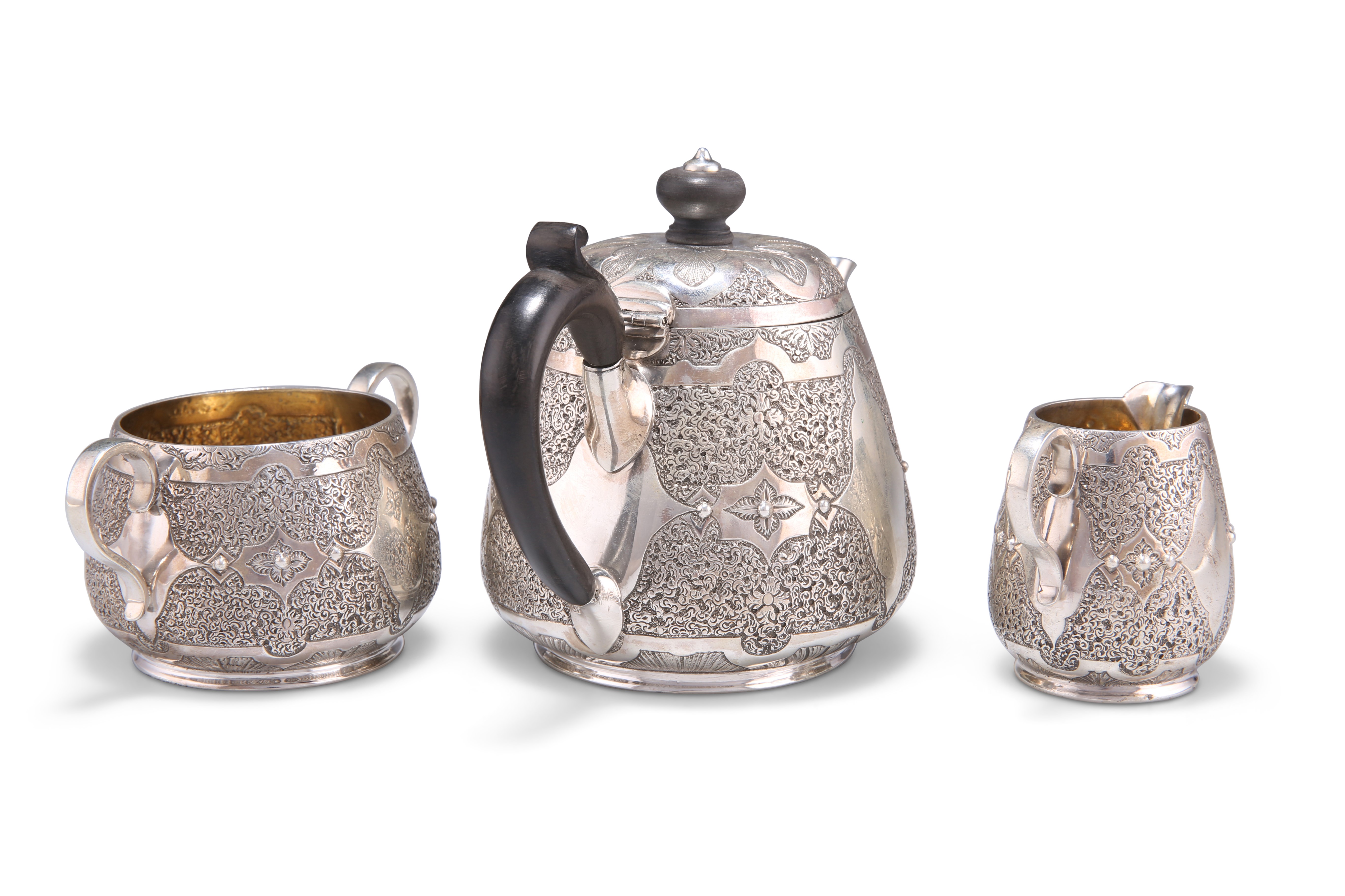 A VICTORIAN SILVER THREE-PIECE BACHELOR'S TEA SERVICE - Image 3 of 4