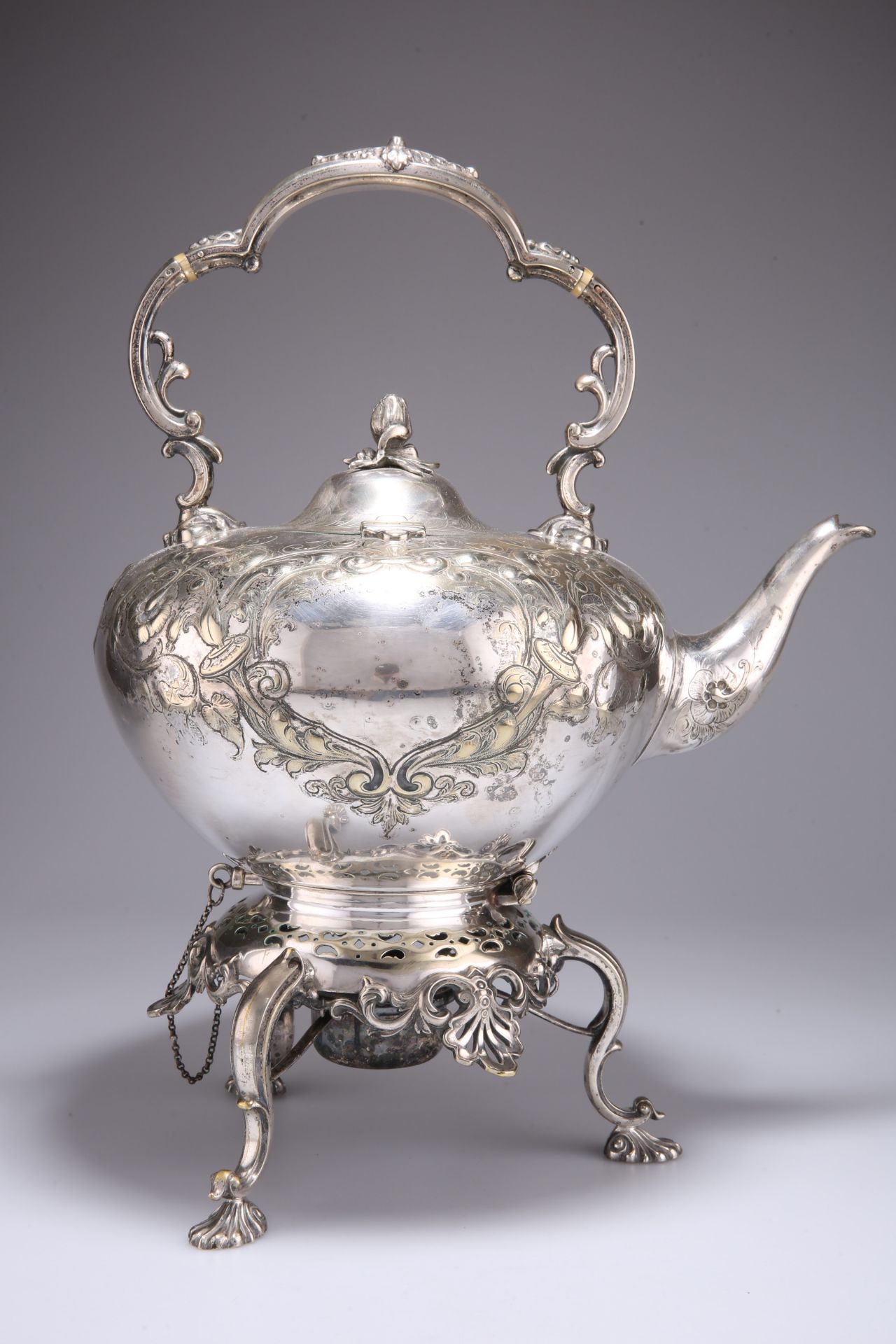 A VICTORIAN SILVER-PLATED SPIRIT KETTLE ON STAND - Image 2 of 5