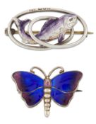 CHARLES HORNER - TWO SILVER AND ENAMEL BROOCHES
