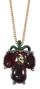 A VICTORIAN CARBUNCLE GARNET AND DIAMOND PENDANT ON CHAIN