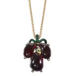 A VICTORIAN CARBUNCLE GARNET AND DIAMOND PENDANT ON CHAIN