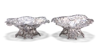 A PAIR OF LATE VICTORIAN SILVER PIERCED BON BON DISHES