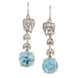 A PAIR OF EARLY 20TH CENTURY BLUE ZIRCON AND DIAMOND PENDANT EARRINGS