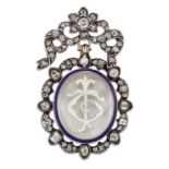 AN EARLY TO MID 19TH CENTURY DIAMOND AND ROCK CRYSTAL MONOGRAM BROOCH