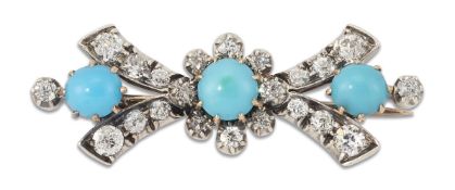 A LATE 19TH CENTURY TURQUOISE AND DIAMOND BROOCH