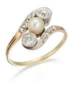 A CULTURED PEARL AND DIAMOND RING