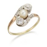 A CULTURED PEARL AND DIAMOND RING