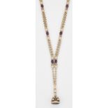 A 9 CARAT GOLD AMETHYST ALBERTINA OR NECKLACE