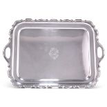 A GEORGE V LARGE SILVER TWO-HANDLED TRAY