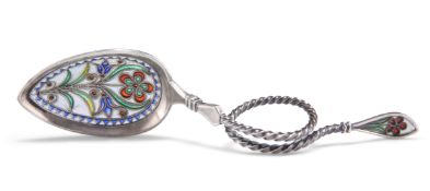 A NORWEGIAN SILVER AND PLIQUE-A-JOUR ENAMEL SPOON