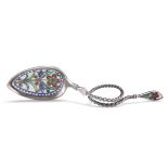 A NORWEGIAN SILVER AND PLIQUE-A-JOUR ENAMEL SPOON