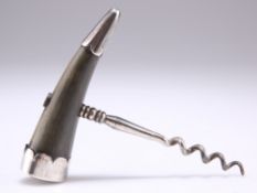 AN EDWARDIAN SILVER-MOUNTED HORN CORKSCREW