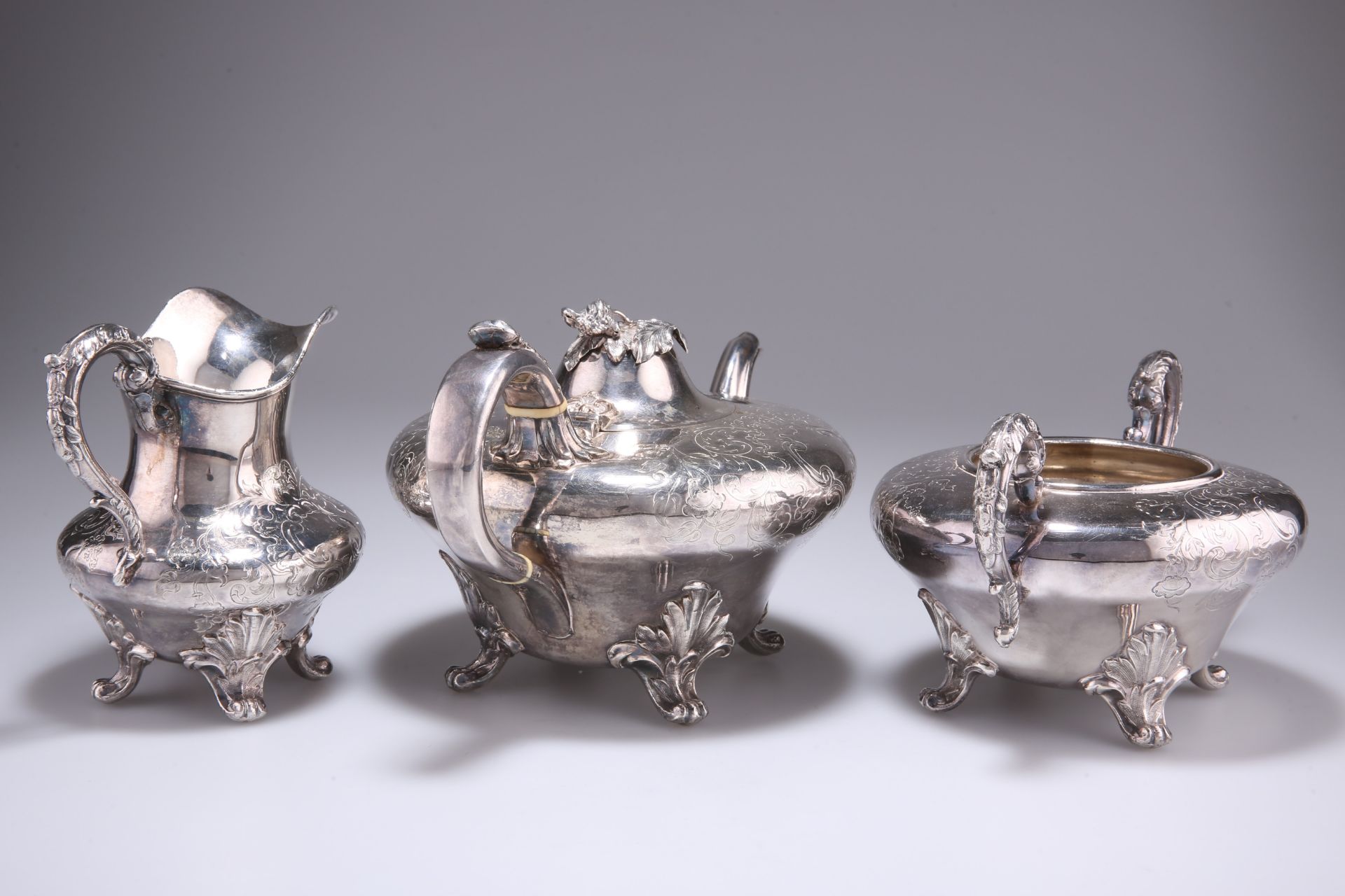 A WILLIAM IV SILVER-PLATED THREE-PIECE TEA SERVICE - Image 3 of 3