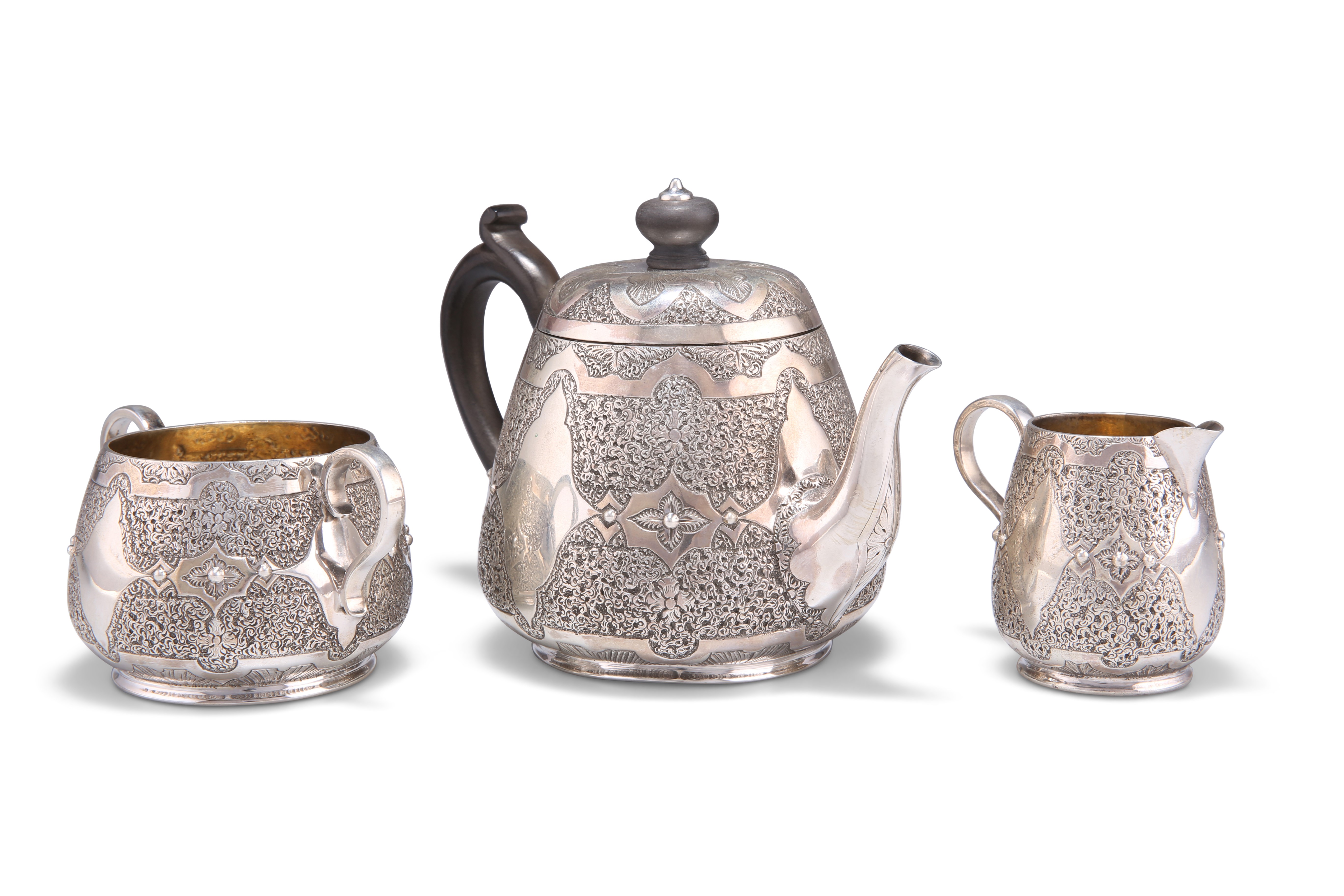 A VICTORIAN SILVER THREE-PIECE BACHELOR'S TEA SERVICE - Image 2 of 4