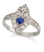 A SAPPHIRE AND DIAMOND RING