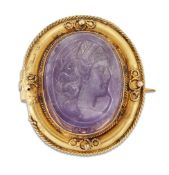 A 19TH CENTURY AMETHYST CAMEO BROOCH