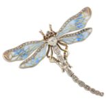 A LATE 19TH/EARLY 20TH CENTURY RUSSIAN ENAMEL, DIAMOND AND GEMSTONE DRAGONFLY BROOCH